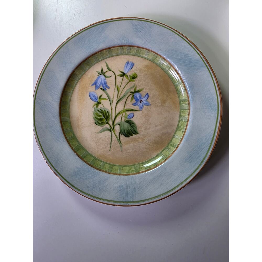 222 FIFTH Clover Collection Blue Rim Wildflower 8" Salad Plates Set of 4 - Picture 4 of 8